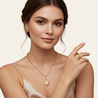Seraphina Treasures Aegirion gold open ring with abstract sun design, adjustable band.