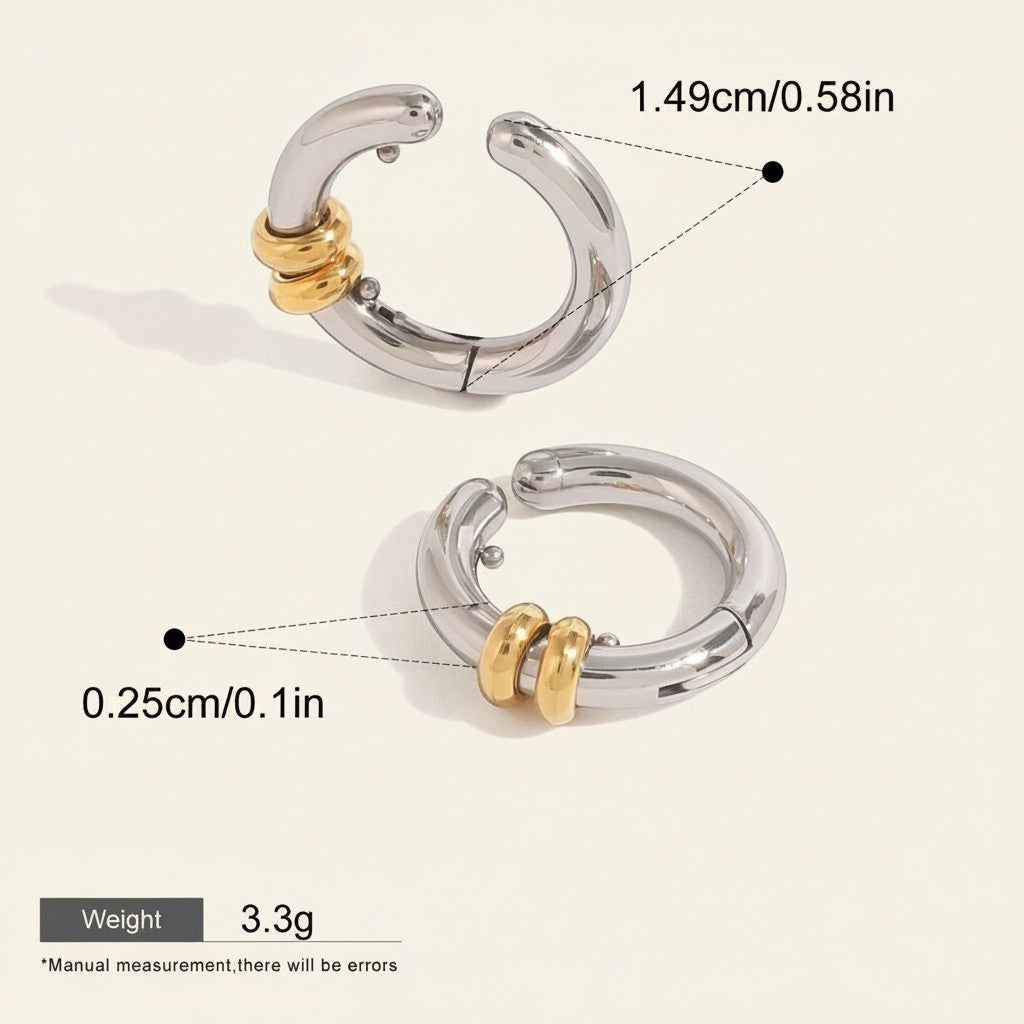 Seraphina Treasures Allegra ear clip in silver and gold, featuring a unique geometric design and hypoallergenic material.