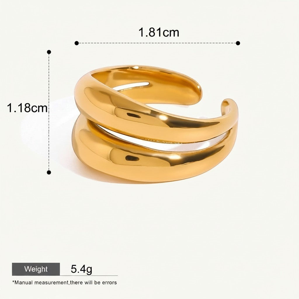 Seraphina Treasures Althea gold open ring with modern geometric lines, waterproof and hypoallergenic.