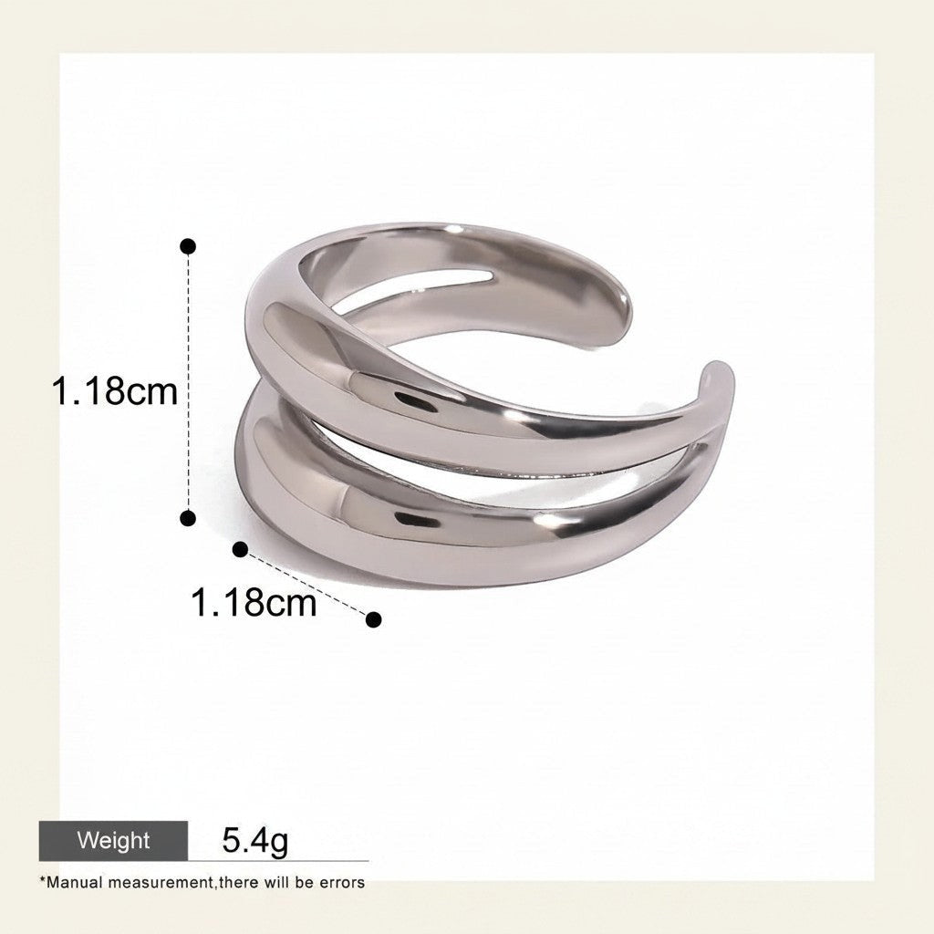 Seraphina Treasures Althea silver open geometric ring with modern lines, waterproof and hypoallergenic.