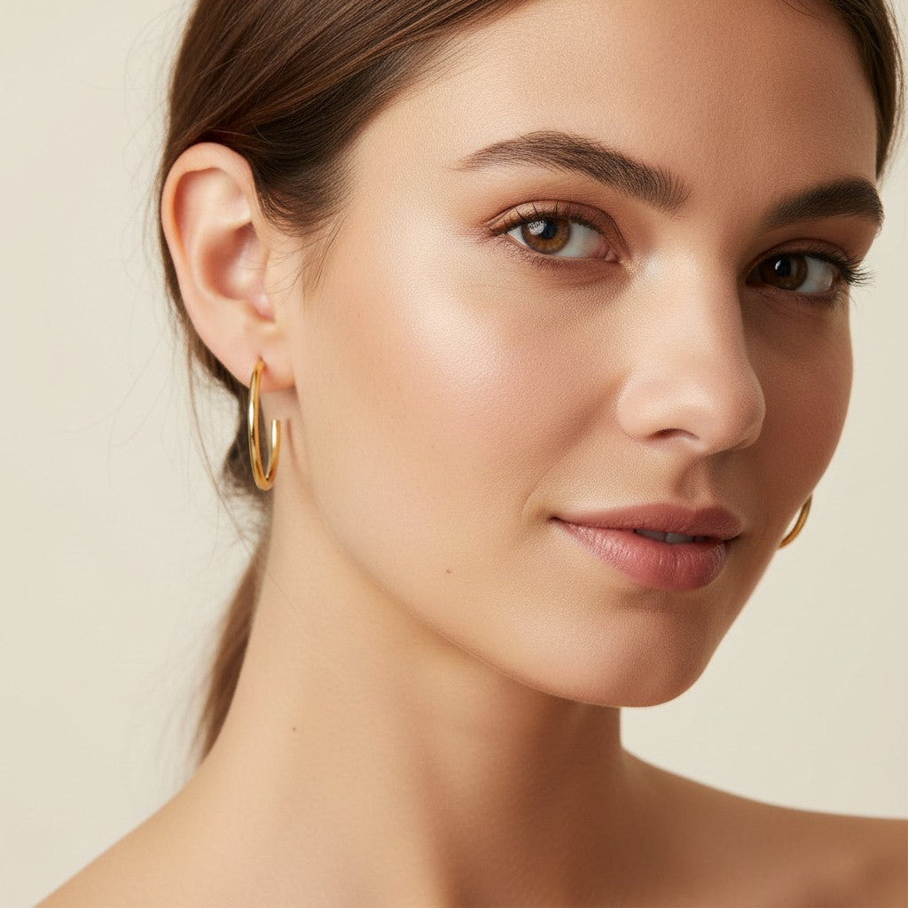Seraphina Treasures Amara gold hoop earrings. Classic, versatile, and comfortable for all-day wear.