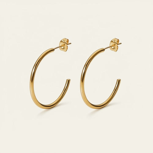 Seraphina Treasures Amara gold hoop earrings, classic and versatile for everyday wear.