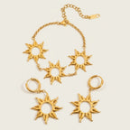 Seraphina Treasures Anthea gold sun set with hollow geometric bracelet and hoop earrings.