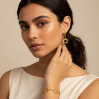 Seraphina Treasures Anthea gold-tone stainless steel bracelet and hoop earrings set with hollow sun charms.