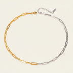 Seraphina Treasures Aquila necklace with gold and silver tones, featuring a bold paperclip chain design and adjustable clasp.