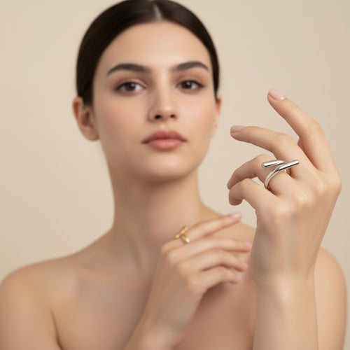 Seraphina Treasures Ariadne silver ring with zirconia edge, modern artistic design.