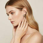 Seraphina Treasures Astraya gold and silver tone layered hoop earrings with chain detail. Ear clips.