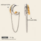 Seraphina Treasures Astraya gold and silver tone hoop earrings with chain tassels. Hypoallergenic and waterproof.