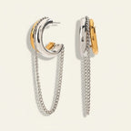 Seraphina Treasures Astraya gold and silver tone hoop earrings with chain tassels. Modern, versatile ear clips.