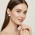 Seraphina Treasures Azoria pearl and gold stud earrings. Elegant, luminous, and timeless.