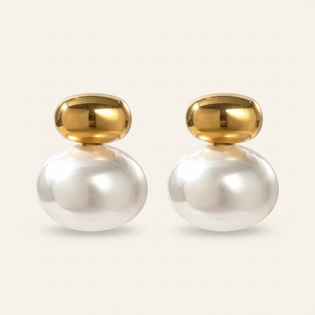Seraphina Treasures Azoria earrings with white pearl and gold bead detail. Elegant, timeless design.