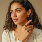 Seraphina Treasures Azura ring in silver and gold, featuring a bold concave and convex design. Modern statement jewelry.
