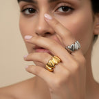 Seraphina Treasures Calliope gold heart ring with open split band, adjustable size.