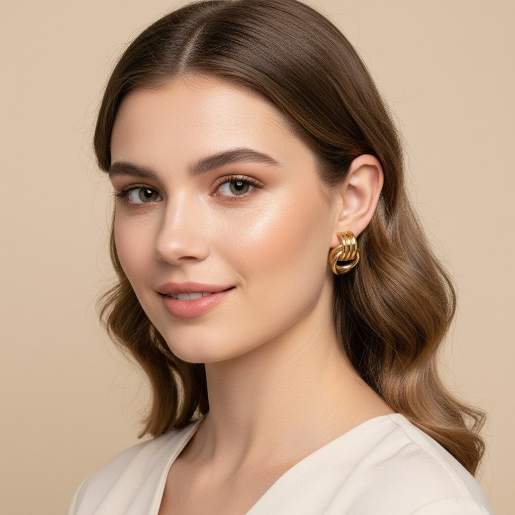 Seraphina Treasures Calypsa gold-tone metal hoop earrings with a unique thread wrap design.