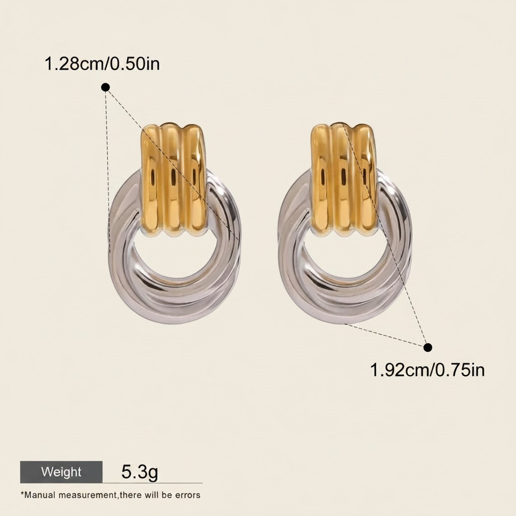 Seraphina Treasures Calypsa gold and silver tone drop earrings with textured detail. Lightweight and hypoallergenic.