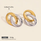 Seraphina Treasures Cassia earrings with interlocking gold and silver oval links. Lightweight and hypoallergenic.