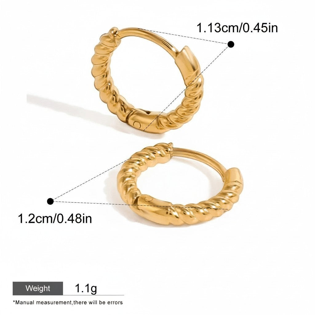 Seraphina Treasures Cassira gold twisted hoop earrings, 1.13cm diameter, waterproof and hypoallergenic.