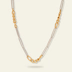 Seraphina Treasures Claudia necklace with interlocking silver and gold tone chain links, perfect for modern layering.