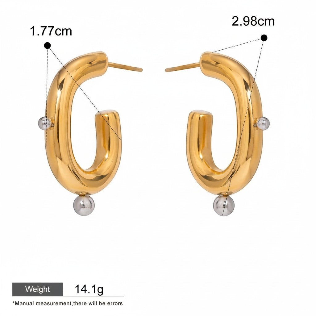 Seraphina Treasures Corvella gold hoop earrings with silver bead accents. Waterproof and hypoallergenic.
