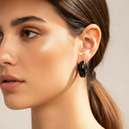 Seraphina Treasures Cyrisa black resin hoop earrings with a vintage design.
