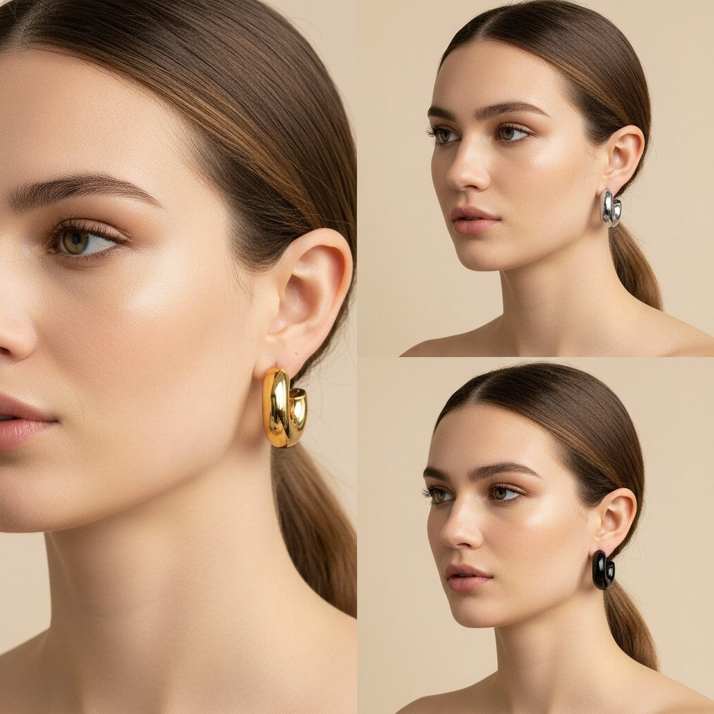 Seraphina Treasures Cyrisa silver chunky hoop earrings with a polished finish.