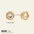 Seraphina Treasures Diamora gold stud earrings with clear cubic zirconia, hammered texture, waterproof & hypoallergenic.