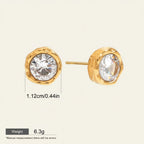 Seraphina Treasures Diamora gold stud earrings with clear cubic zirconia, hammered texture, waterproof & hypoallergenic.