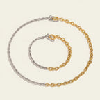 Seraphina Treasures Divinora two-tone chain necklace and bracelet set with toggle clasp. Gold and silver finish.