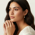 Seraphina Treasures Eclipsia gold hoop earrings with freshwater pearl drop. Elegant and lightweight.