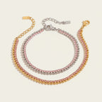 Seraphina Treasures Eidolon bracelet set with two delicate layers of pink rhinestones and gold/silver tone chains.