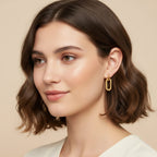 Seraphina Treasures Eirlys gold oval link drop earrings with ribbed texture. Elegant, lightweight statement jewelry.