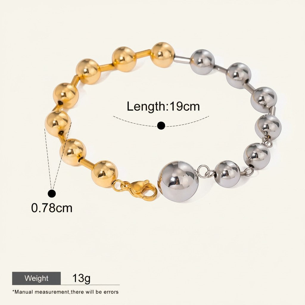 Seraphina Treasures Elara bracelet with gold and silver tone beads, 19cm length, waterproof and hypoallergenic.