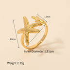 Seraphina Treasures Elysia gold adjustable open ring with starfish design, perfect for beachside charm and summer outfits.