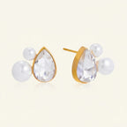 Seraphina Treasures Eosara teardrop earrings with imitation pearls and clear crystals, gold tone.
