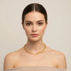 Seraphina Treasures Fenella gold-tone necklace with hollow oval and rectangular links, 40cm length.