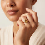 Seraphina Treasures gold open band ring with a chunky, abstract teardrop design. Adjustable for a custom fit.