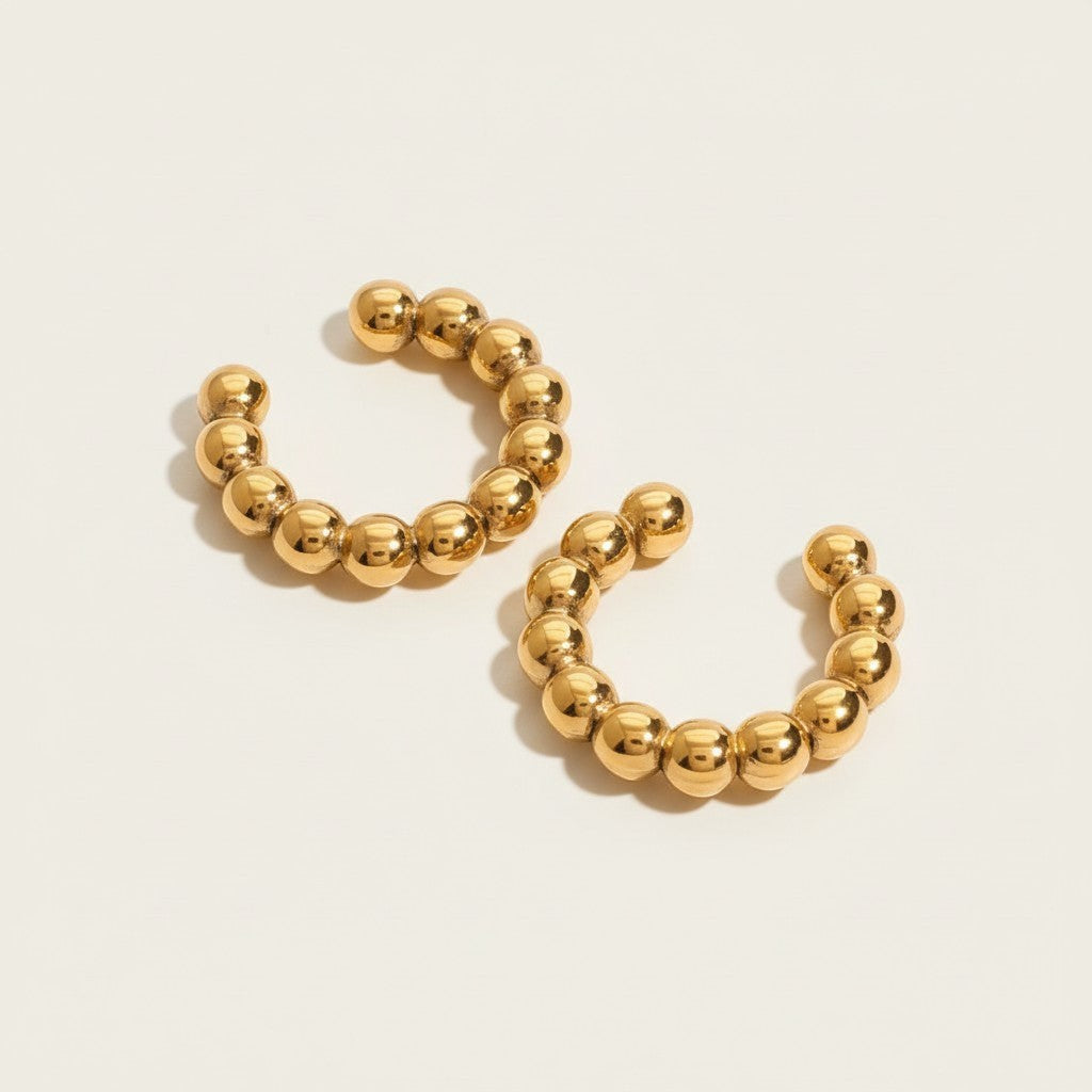 Seraphina Treasures gold-tone C-shaped ear clips with geometric bead design, no piercing needed.