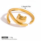 Seraphina Treasures gold-tone adjustable ring with a sleek geometric cat design, perfect for animal lovers.
