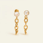 Seraphina Treasures Helessia gold chain drop earrings with clear crystal studs. Elegant dangle earrings.