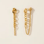 Seraphina Treasures gold chain drop earrings with interlocking rings and delicate tassels.
