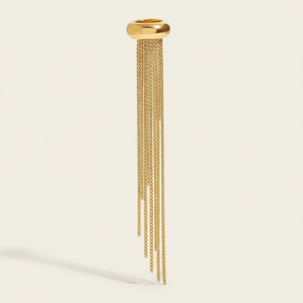 Seraphina Treasures gold-tone metal ear clip with dangling chain fringe. Elegant, non-pierced earring.