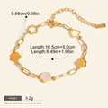Seraphina Treasures gold-tone bracelet with clover charms and white inlay, adjustable chain, 16.5cm+5cm length.