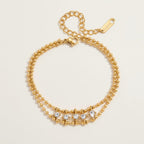 Seraphina Treasures gold double ball chain bracelet with clear crystals. Adjustable.