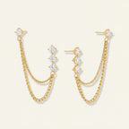 Seraphina Treasures gold chain drop earrings with cubic zirconia stones. Dainty and elegant.