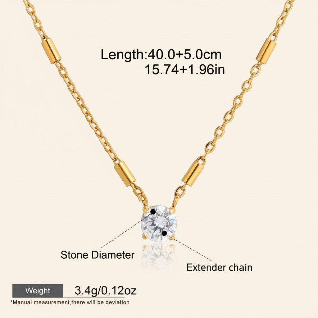 Seraphina Treasures Elarion gold necklace with cubic zirconia pendant and extender chain. Waterproof and hypoallergenic.