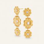Seraphina Treasures gold-tone drop earrings with cubic zirconia in a daisy pattern. Elegant floral design.