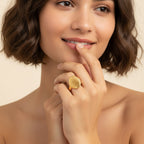 Seraphina Treasures gold-tone adjustable ring with double scallop shell design. Elegant and sophisticated.