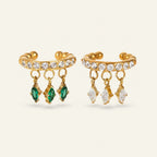 Seraphina Treasures gold ear clip with clear and green marquise-cut zircon stones, no piercing needed.
