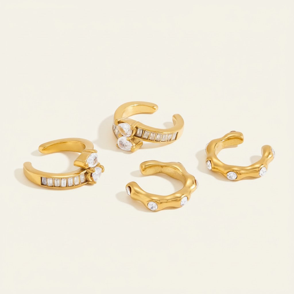 Seraphina Treasures gold-tone ear clips with cubic zirconia stones, no piercing required.