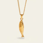 Seraphina Treasures gold fish pendant necklace with intricate scale details and a delicate chain.